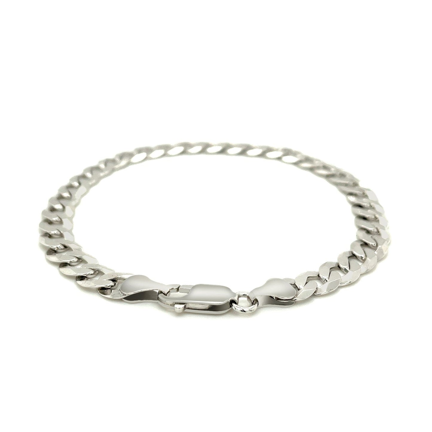 Rhodium Plated Sterling Silver Curb Style Bracelet