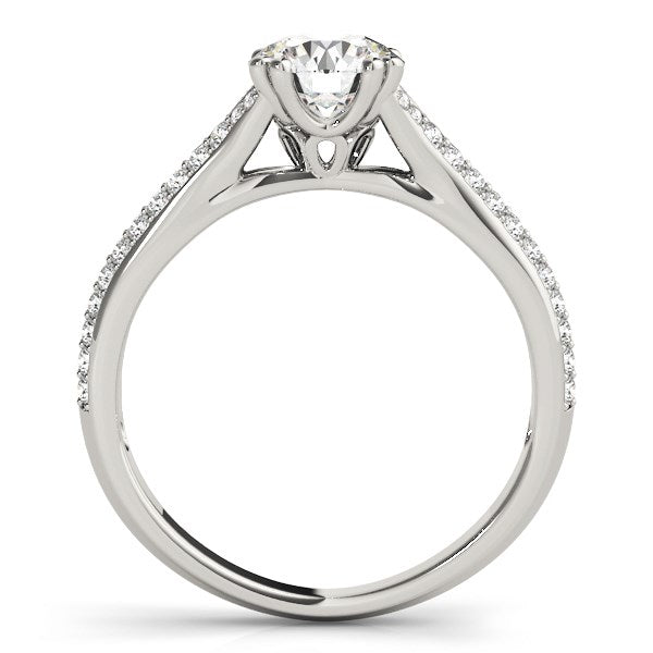 14k White Gold Double Prong Multirow Band Diamond Engagement Ring