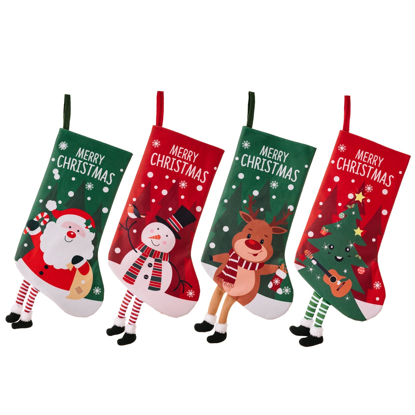 Christmas decorations, colorful prints, Christmas socks, Santa Claus gift socks, snowman gift bags, red and green leg hanging Christmas socks - Korvel