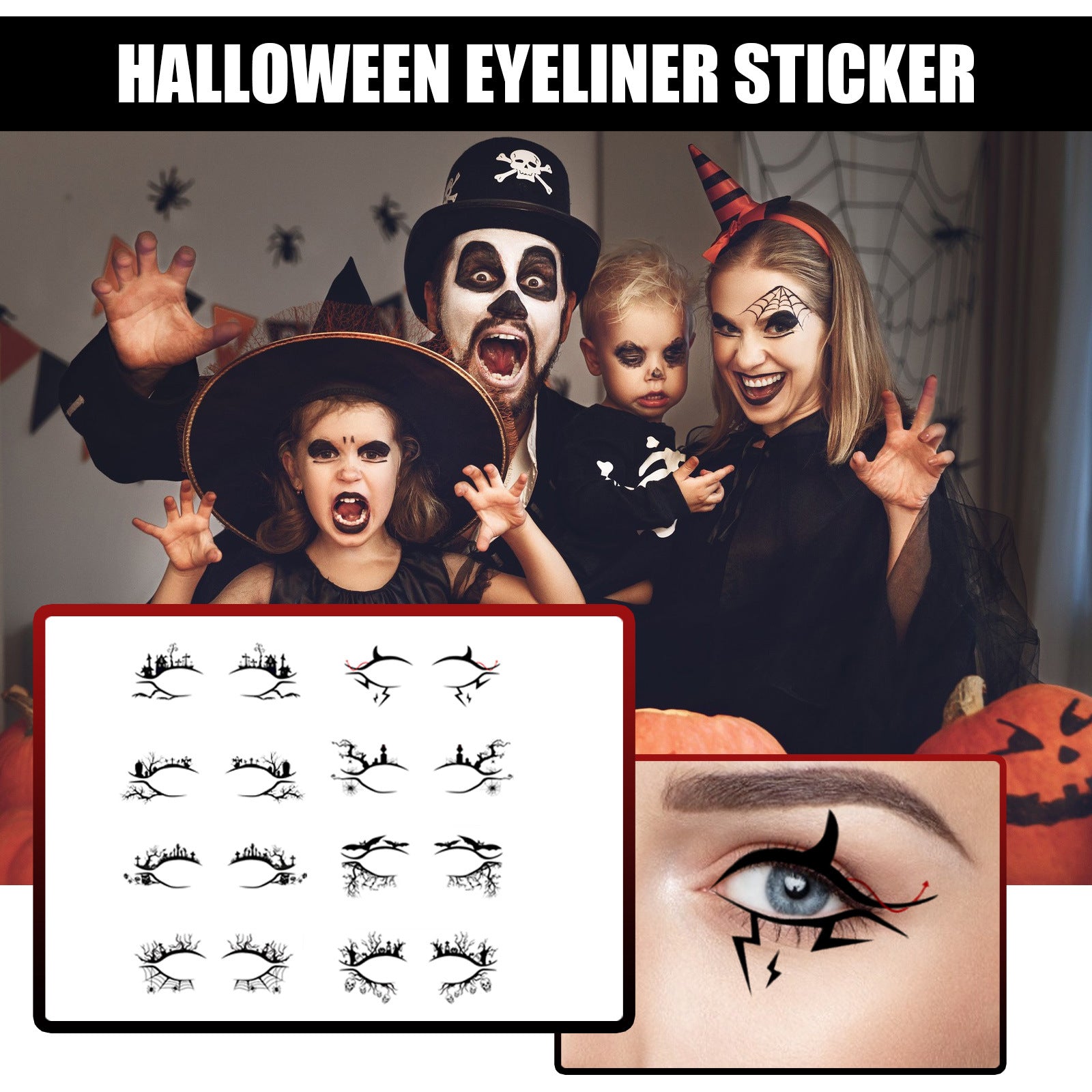 Halloween Eyeliner Patch, Scary Fashion Party Makeup Kit Bat Spider Decorative Eyeliner Eyeshadow Patch - Korvel