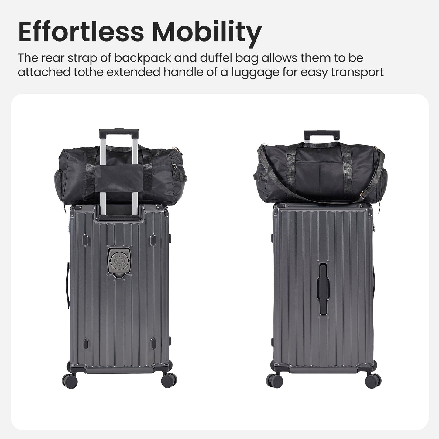 Luggage Set 4 pcs (20"/24"/29"/Travel Bag), PC+ABS Durable Lightweight Luggage with Collapsible Cup Holder, TSA Lock, Gray - Korvel