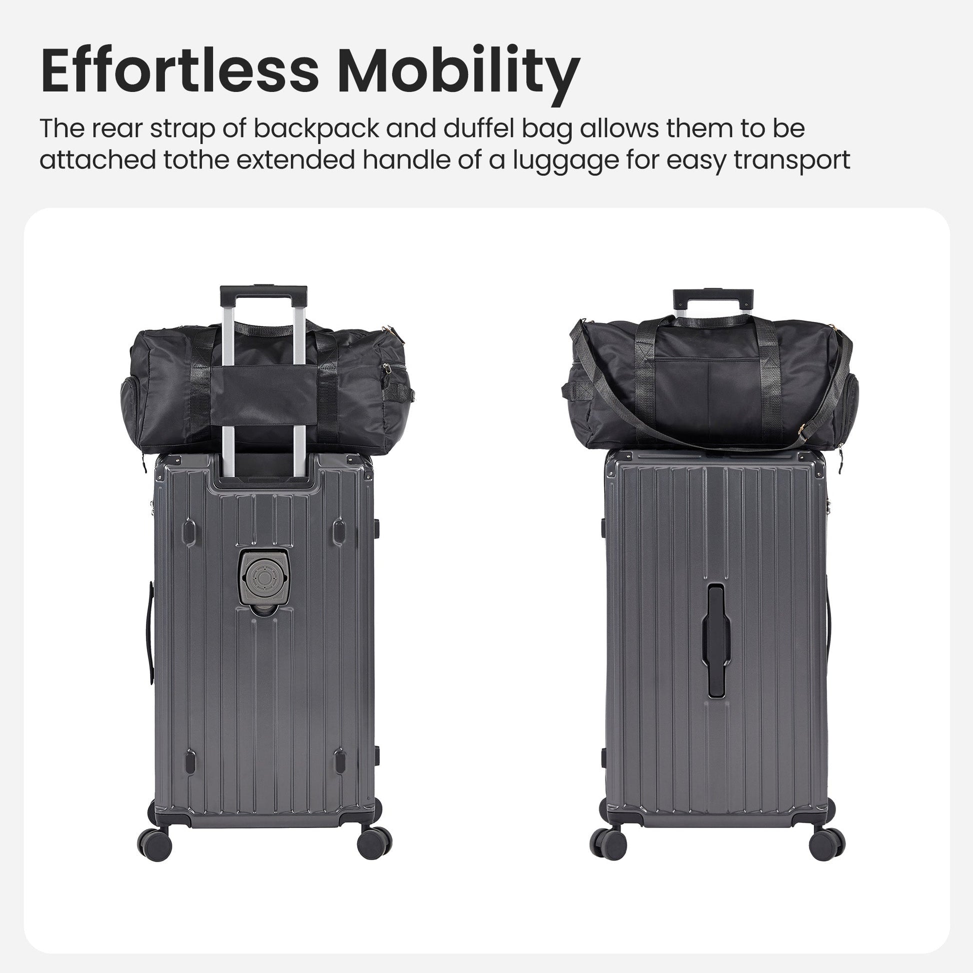 Luggage Set 4 pcs (20"/24"/29"/Travel Bag), PC+ABS Durable Lightweight Luggage with Collapsible Cup Holder, TSA Lock, Gray - Korvel