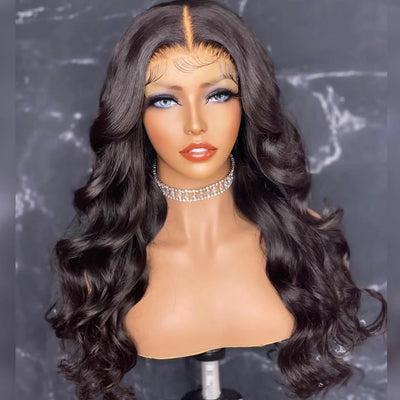 Ladies Wig Natural Buckle Wig Black Big Wave Chemical Fiber Front Lace Long Curly Hair High Temperature Silk Headgear - Korvel