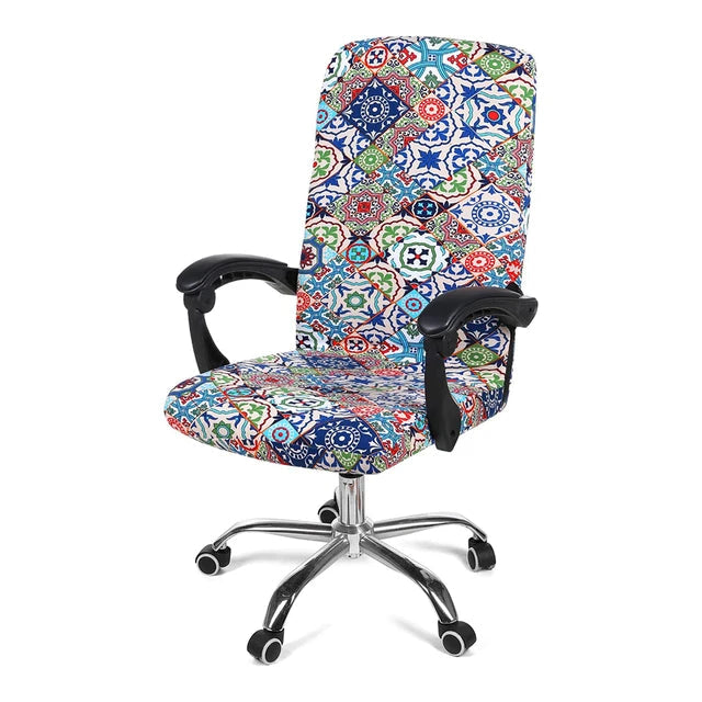 Stretch Printed Computer Office Chair Covers Soft Fit Universal Desk Rotating Slipcovers Removable Washable Anti-Dust Spandex - Korvel