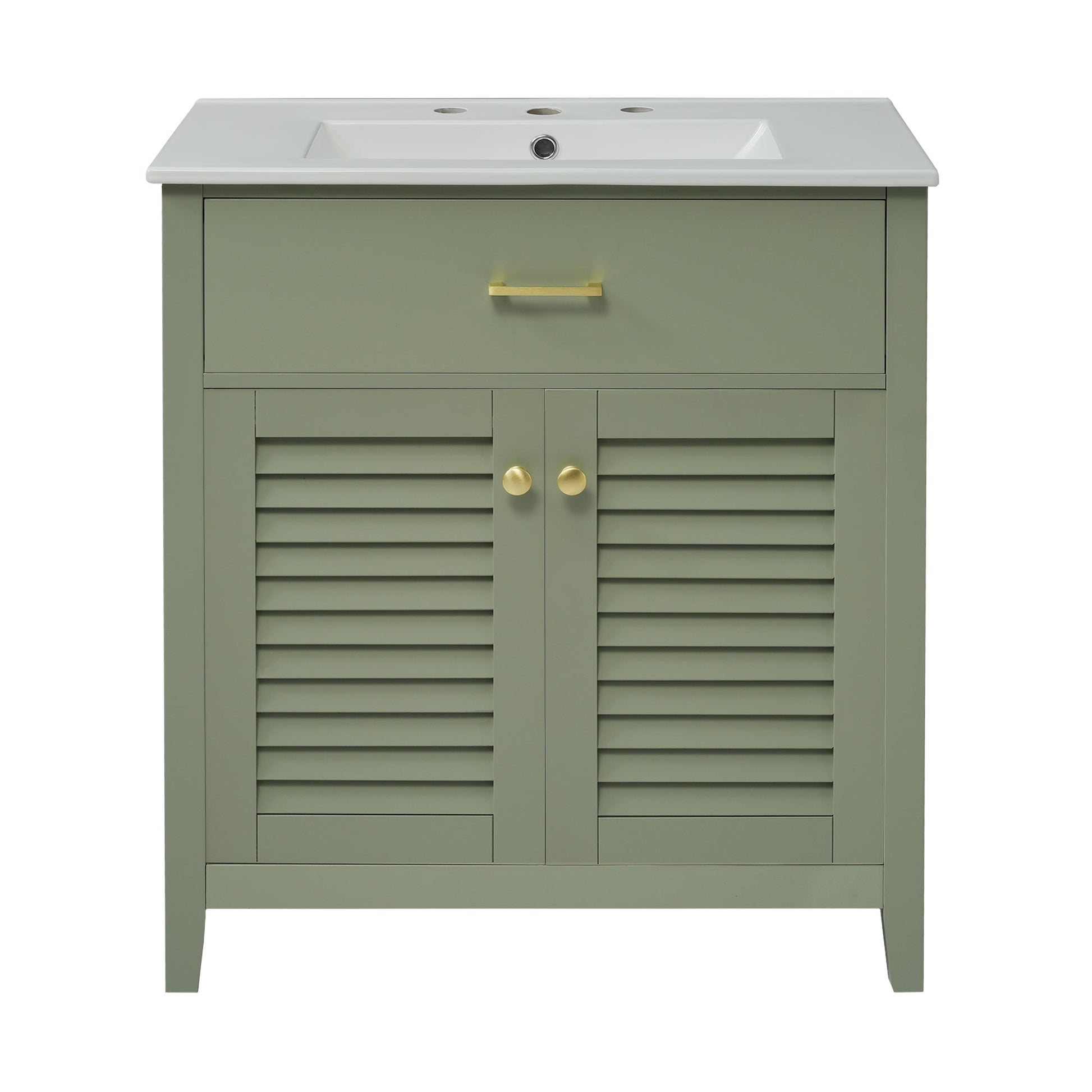 30-Inch Bathroom Vanity with Ceramic Sink Combination, Ample Storage - Features 1 Pullout and Multifunctional Shelf Dividers - Korvel