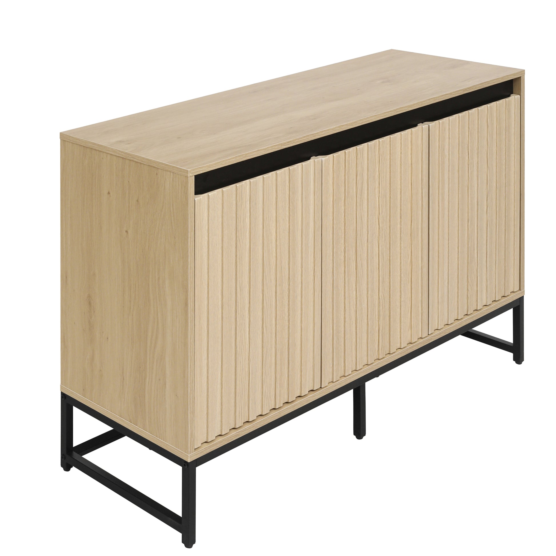 Engraved 3-door side panel with LED, self-service cabinet storage cabinet, modern coffee bar cabinet with adjustable shelf - Korvel