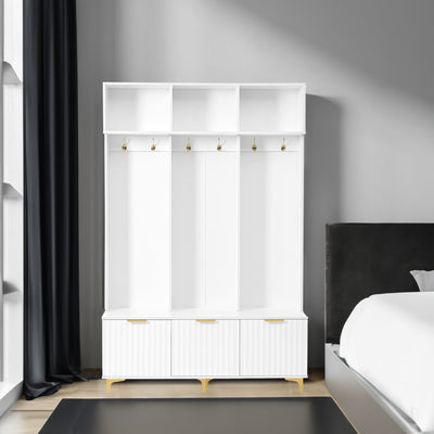 Large storage hall tree with bench, multifunctional storage platform, luxury clothes hanger equipped with 6 gold hooks - Korvel