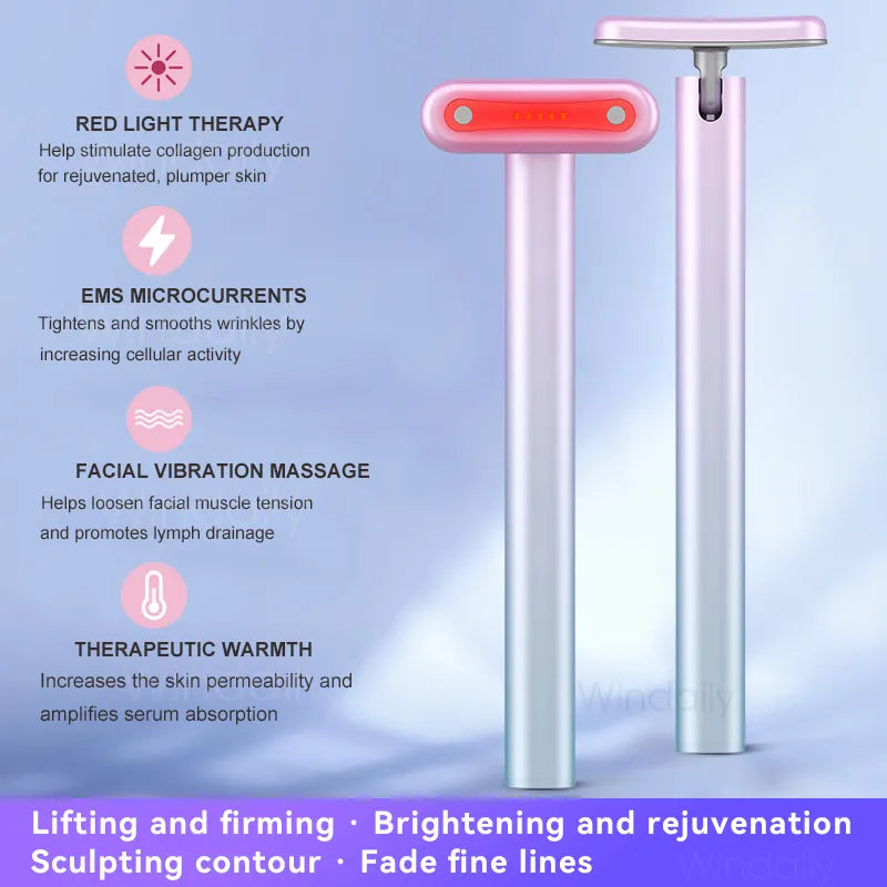 4 in 1 Facial Wand EMS Microcurrent Vibration Warm Red Light Face Lifting Machine Skin Tightening Device Neck Eye Massager Tools - Korvel