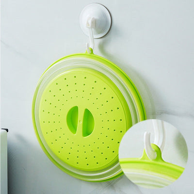Folding cover with hooks, microwave heating cover, multifunctional silicone folding fresh-keeping cover, oil proof and splash pr - Korvel