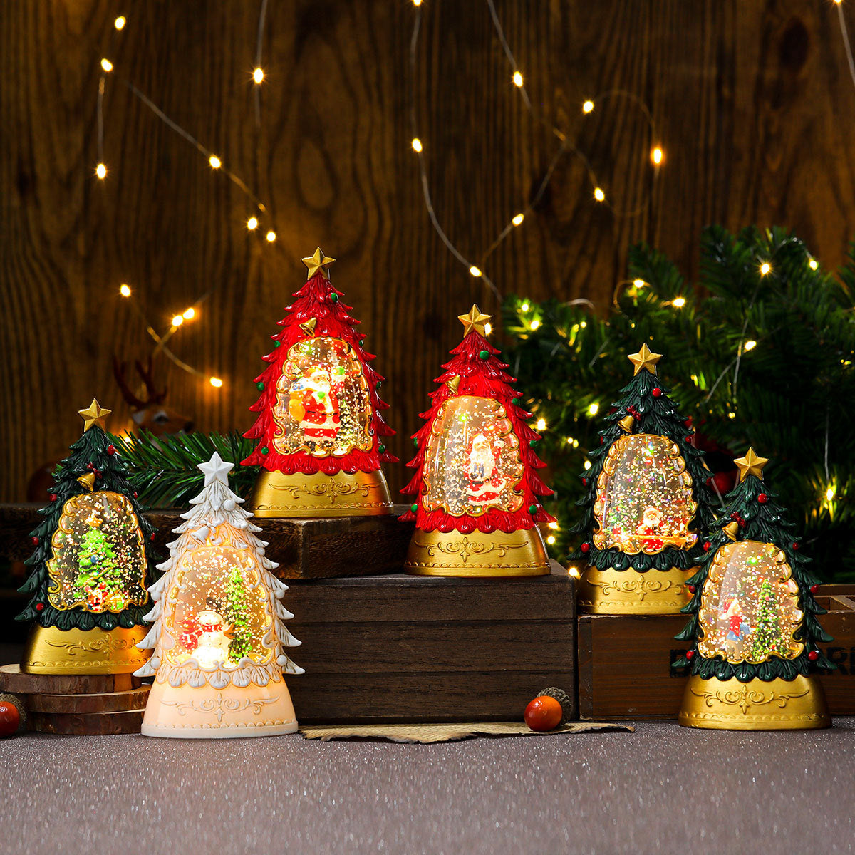 Christmas gifts, painted Christmas trees, glowing candles, oil lamps, children's small gifts, wind lamps, bar table decorations, ornaments - Korvel