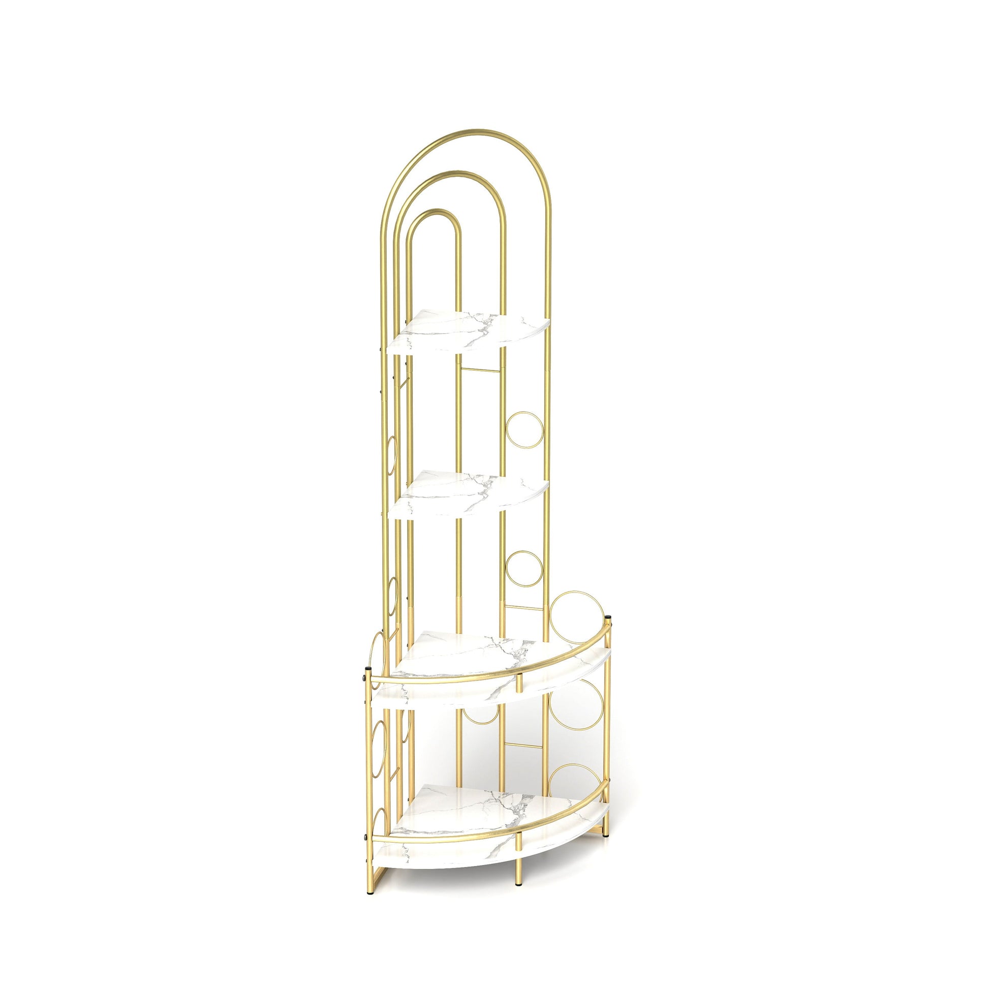 Gold 4-Tier Corner Bookshelf, Modern Style, Plant Stand with Metal Frame - Korvel