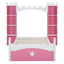 Lit jumeau en bois en forme de château avec étagère de rangement en rose et blanc