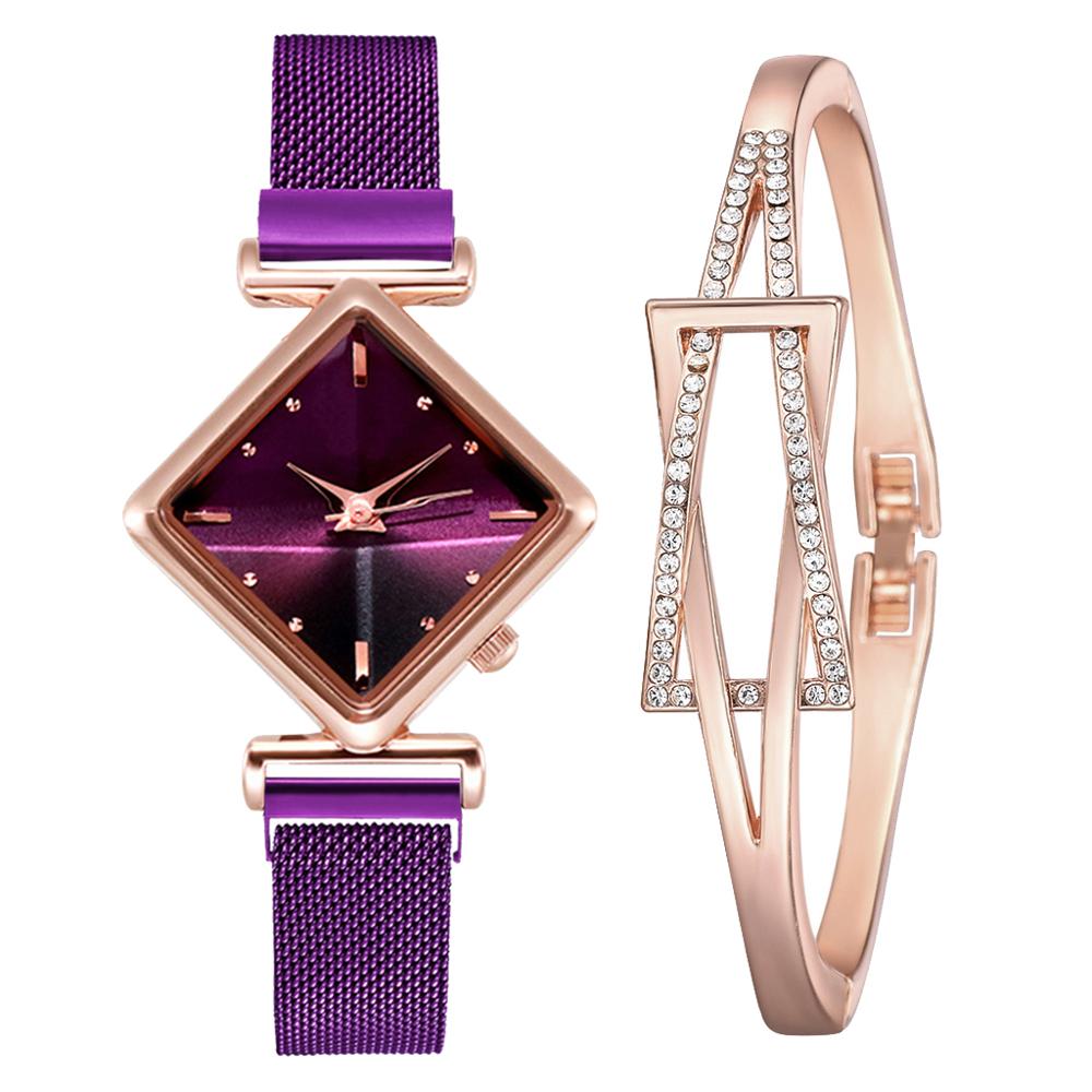 Women Square Watch Luxury Ladies Quartz Magnet Buckle Gradient Color Watches Relogio Feminino For Gift Clock - Korvel