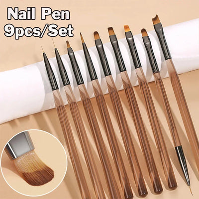 9PCS Premium UV Gel Nail Art Brush Set for Creative Designs