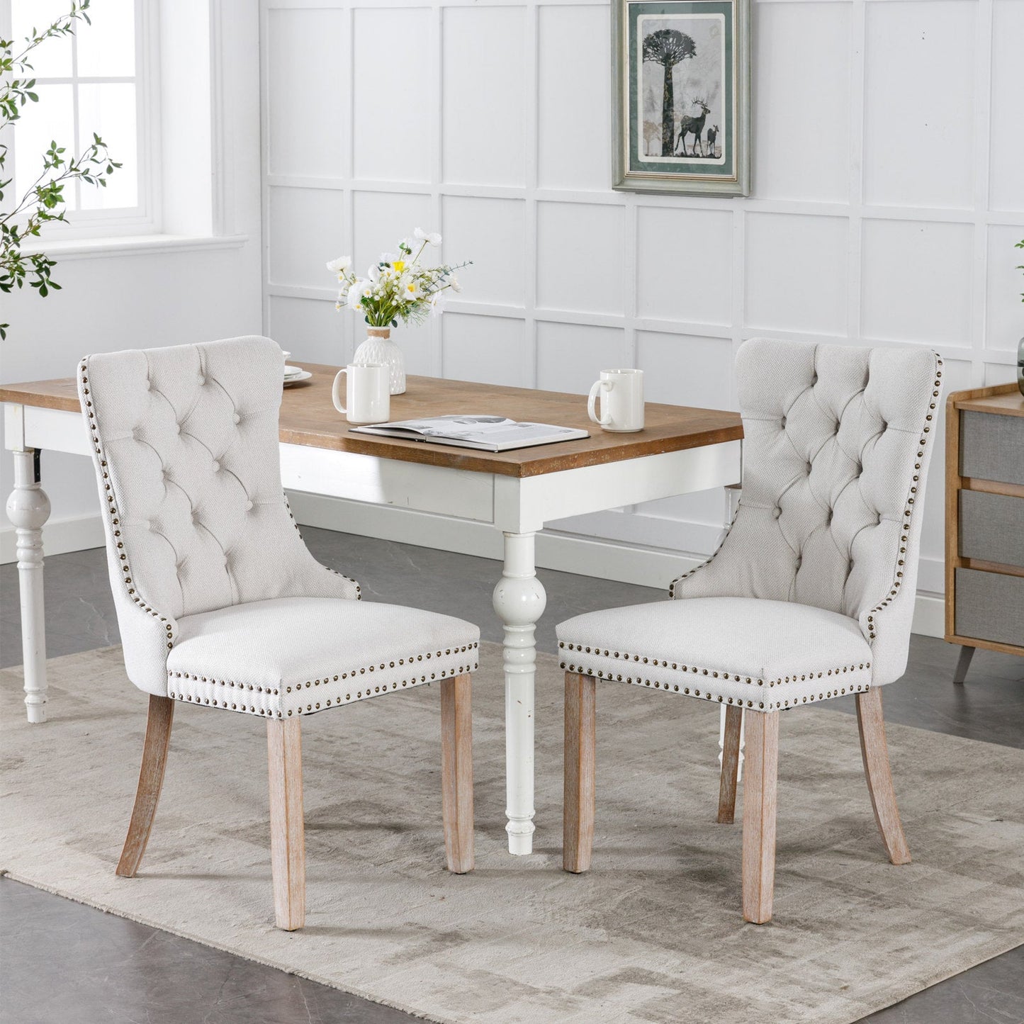 Premium Tufted Solid Wood Dining Chair Set - Gray