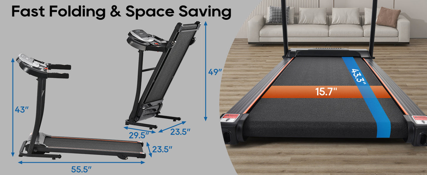 Tapis de course pliable premium pour la maison avec capteur de pouls