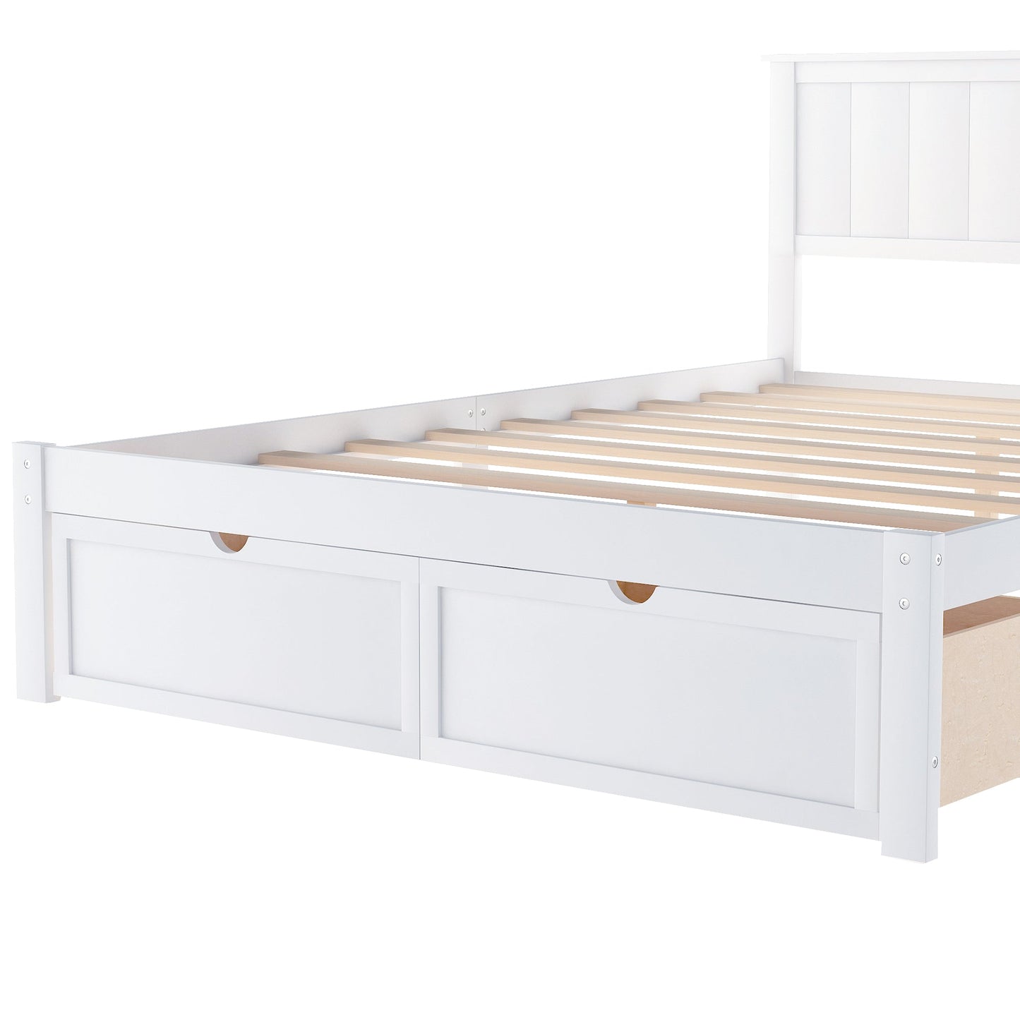 Lit plateforme de taille complète avec tiroirs sous le lit - Blanc