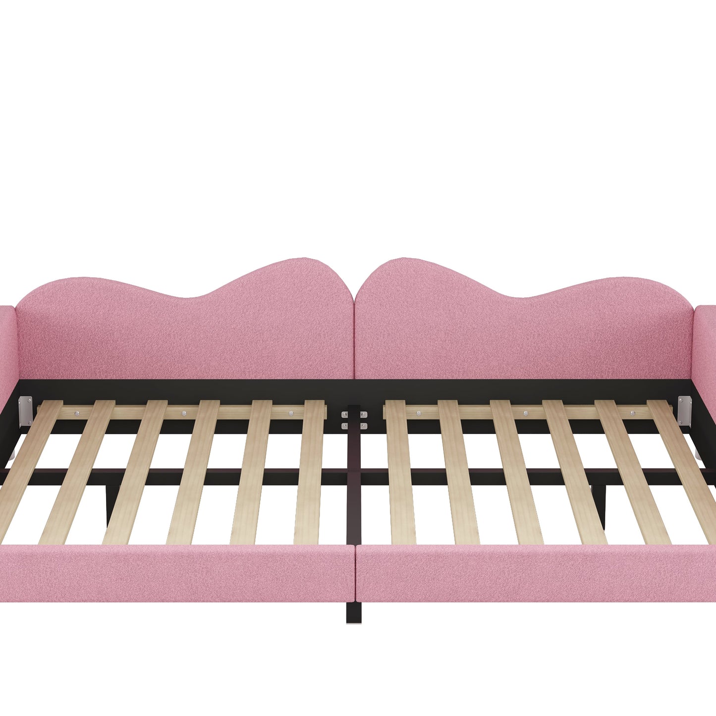 Lit de jour rembourré de taille normale en rose avec dossier en forme de nuage