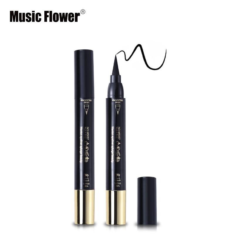 Music Flower Brand Eyes Makeup Tattoo Seal Liquid Eyeliner Pen Waterproof Matte Black Stamp Wanton Eye Liners 24HR Long-lasting - Korvel