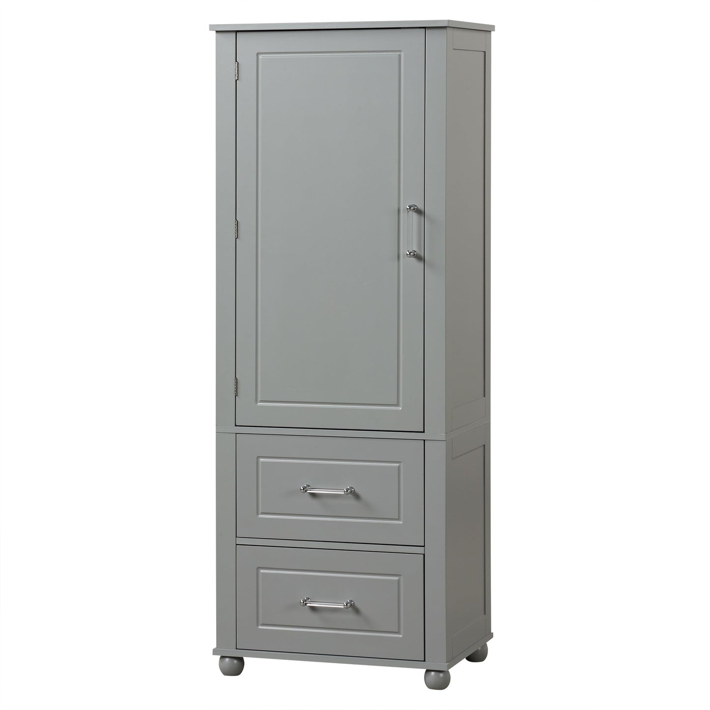 Tall Bathroom Storage Cabinet, Freestanding Storage Cabinet with Two Drawers and Adjustable Shelf, MDF Board , Grey - Korvel