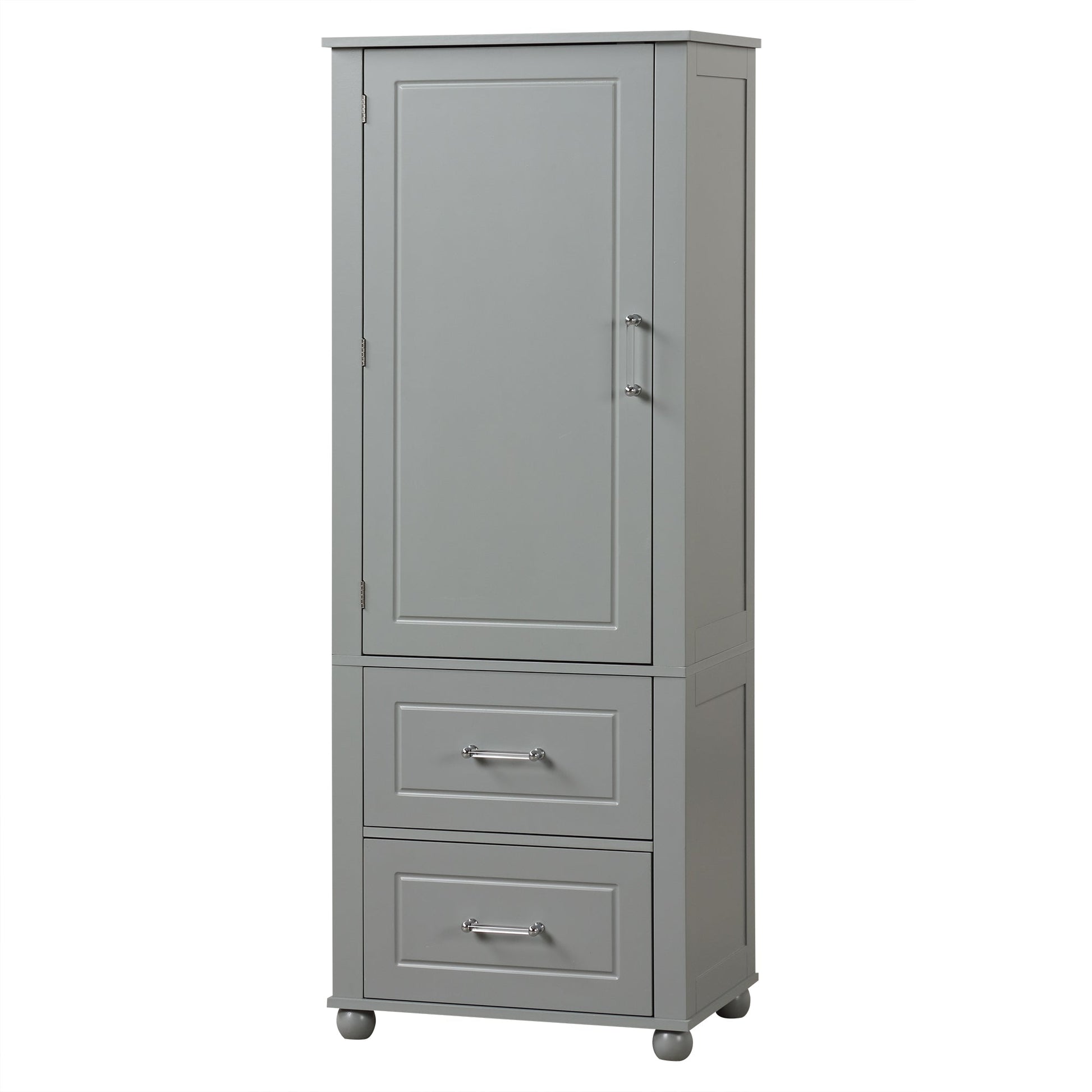 Tall Bathroom Storage Cabinet, Freestanding Storage Cabinet with Two Drawers and Adjustable Shelf, MDF Board , Grey - Korvel