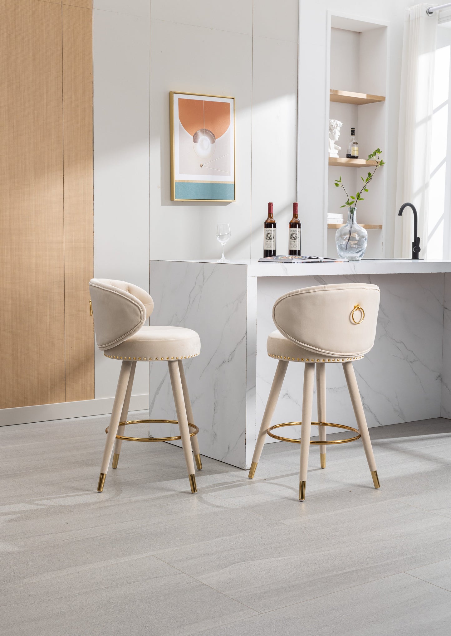 Conjunto de 2 taburetes de bar a altura de mostrador COOLMORE - Beige