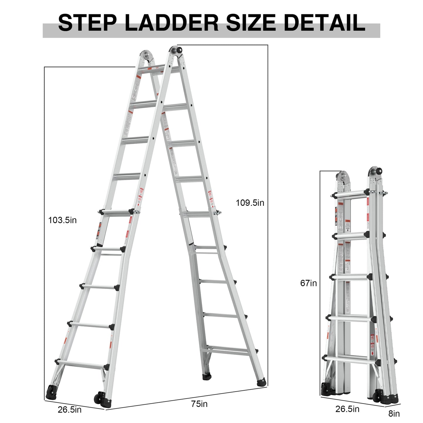 Aluminum Multi-Position Ladder with Wheels - 22 FT, 300 lbs Capacity