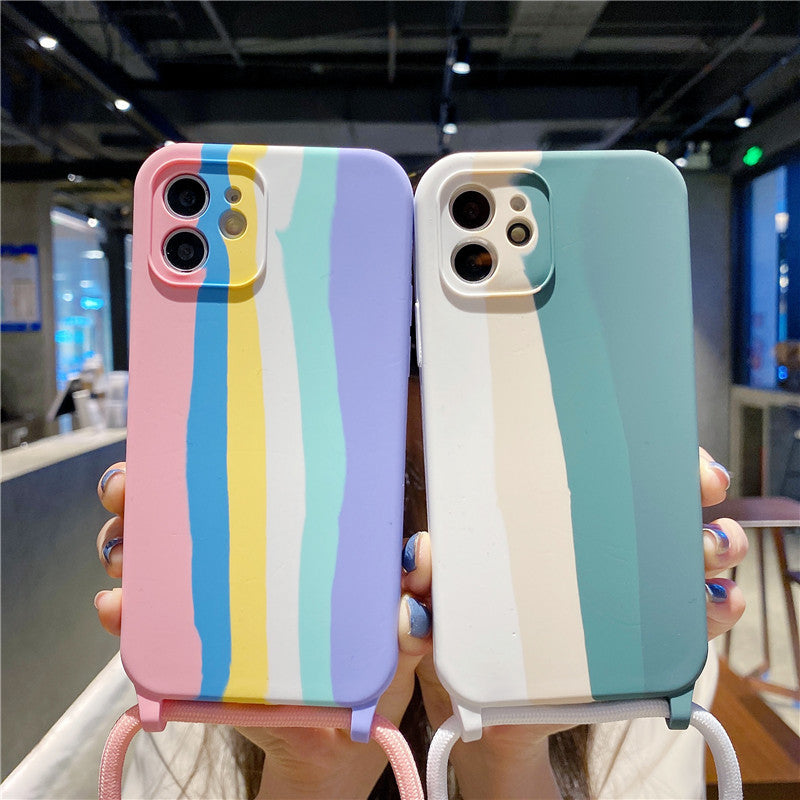 Premium Silicone Mobile Phone Cover with Rainbow Lanyard for Apple 13 Pro