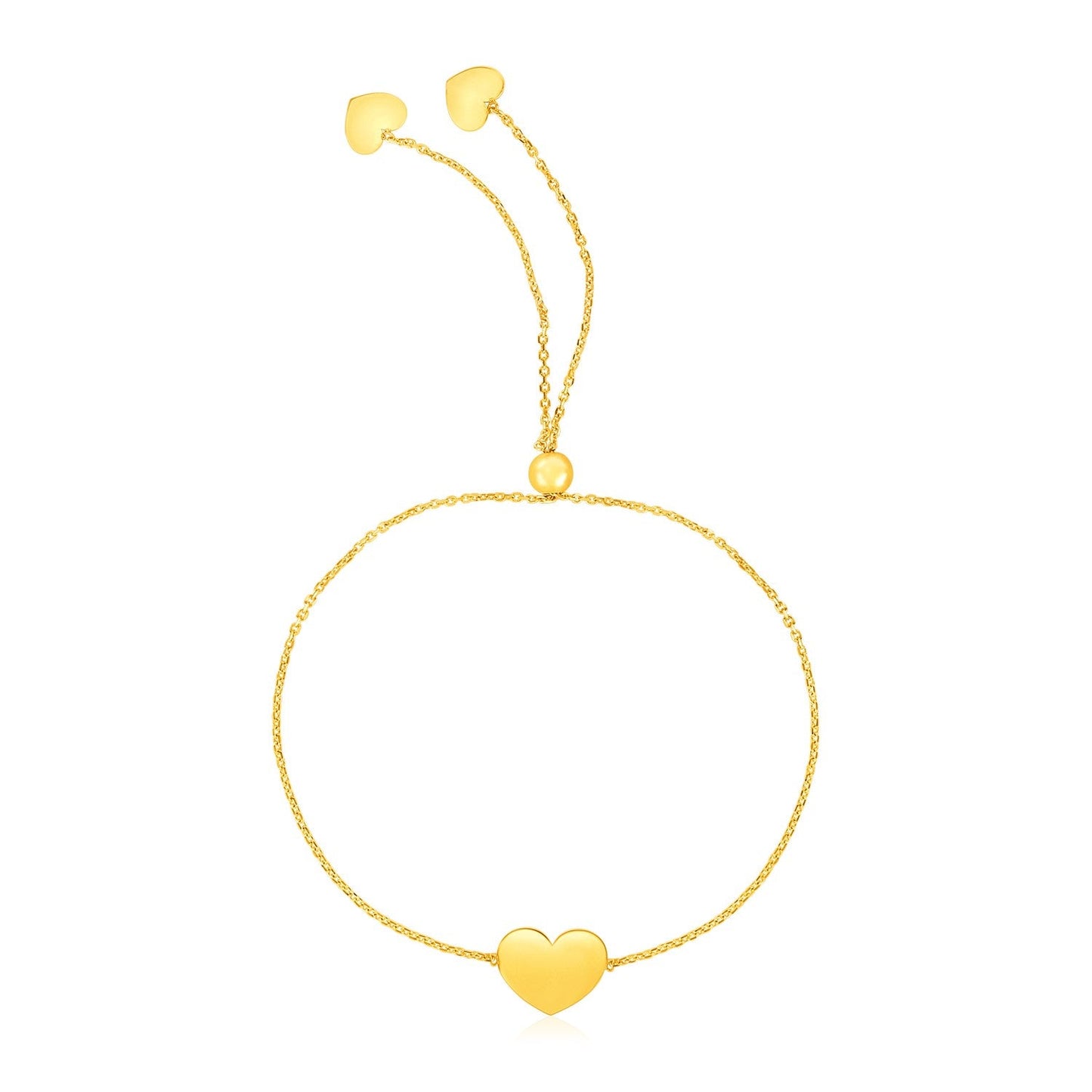 Bracelet Ajustable en Or Jaune 14k en Forme de Cœur