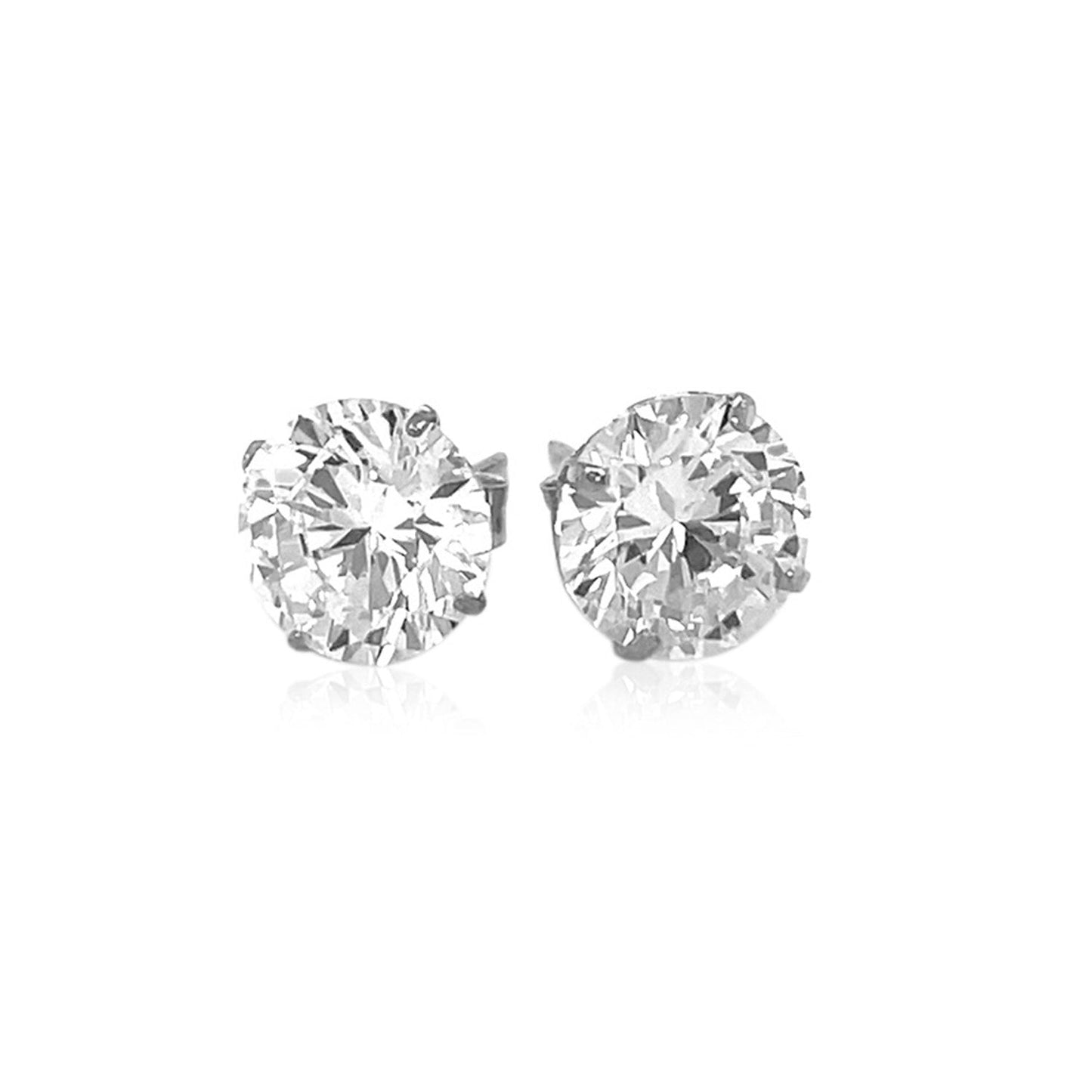 Boucles d'oreilles en or blanc 14 carats avec pierres CZ rondes de 8,0 mm