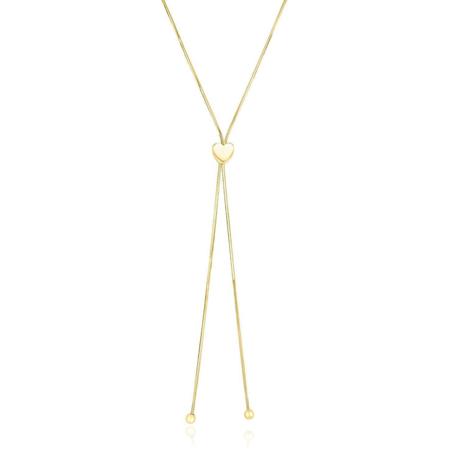 Collar Lariat de Corazón Ajustable de Oro Amarillo de 14k