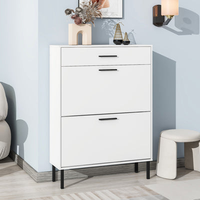 Independent shoe rack storage box with drawers and metal legs, modern shoe cabinet with 2 flippable drawers - Korvel