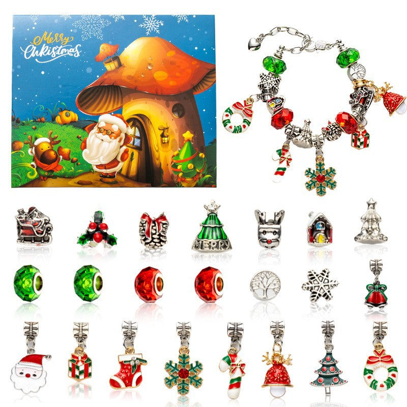 DIY creative children's bracelet jewelry 24-grid calendar Christmas holiday surprise blind box silver set - Korvel