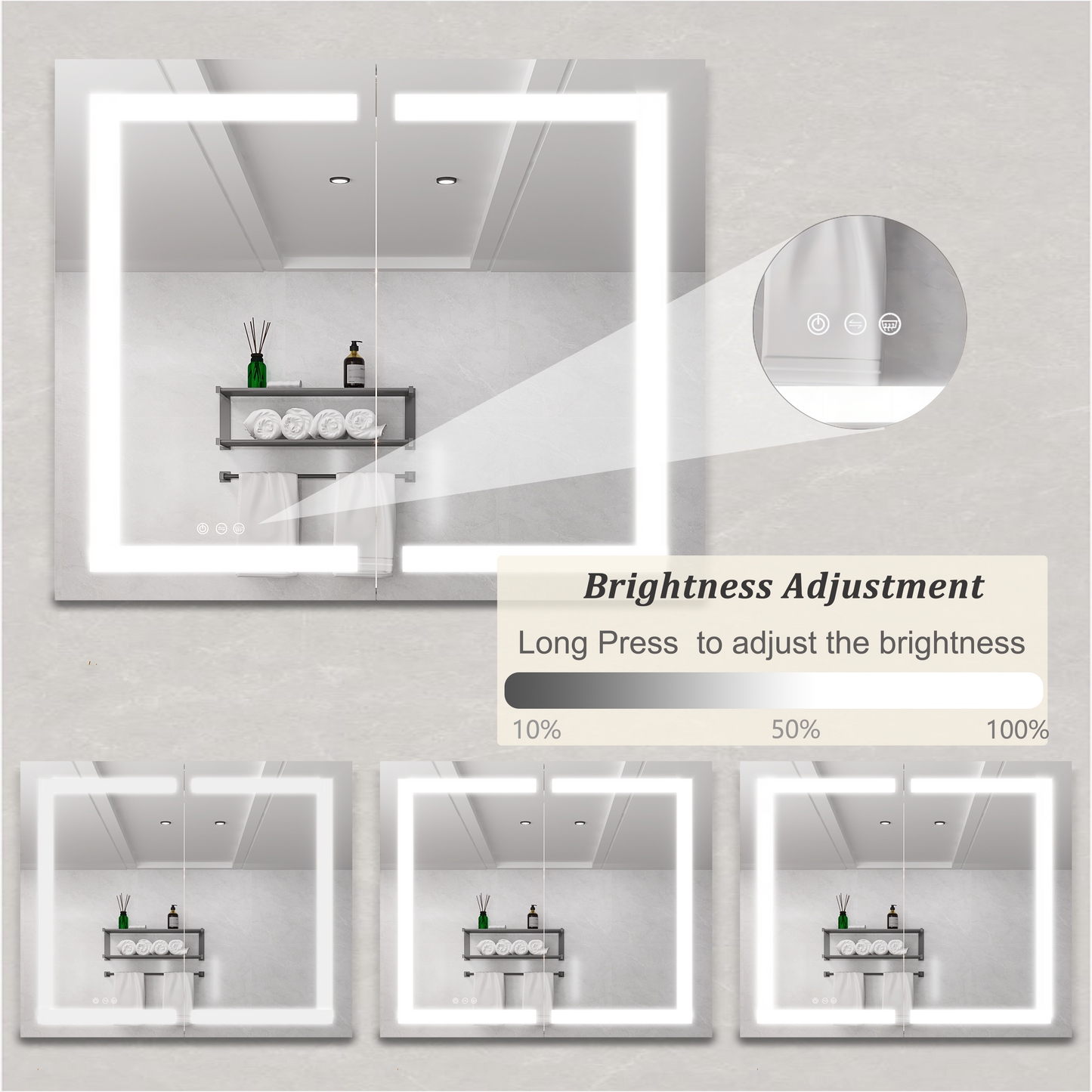36 x 30 inch Medicine Cabinet with LED Vanity Mirror Anti-Fog  Recessed or Surface Mount Waterproof DimmableAluminum 3000K~6000K Lighted Double Door Bathroom Cabinet with Touch Switch - Korvel