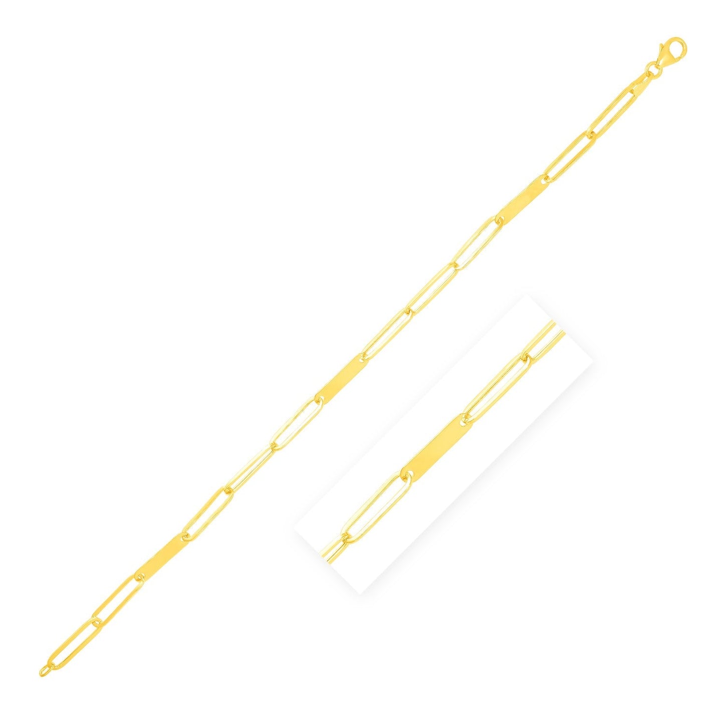 Pulsera de eslabones de cadena de papel de oro amarillo de 14k y barra de oro