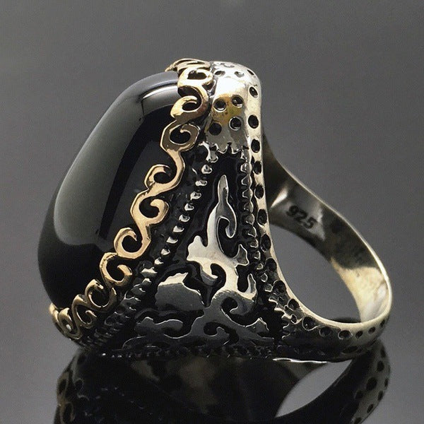 925 Thai Silver Black Zircon Plated Ring with Goose Egg Color Separation - Korvel