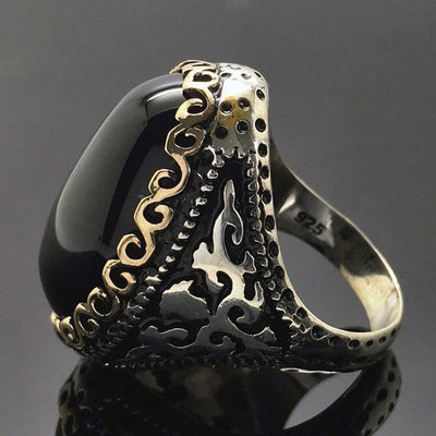 925 Thai Silver Black Zircon Plated Ring with Goose Egg Color Separation - Korvel