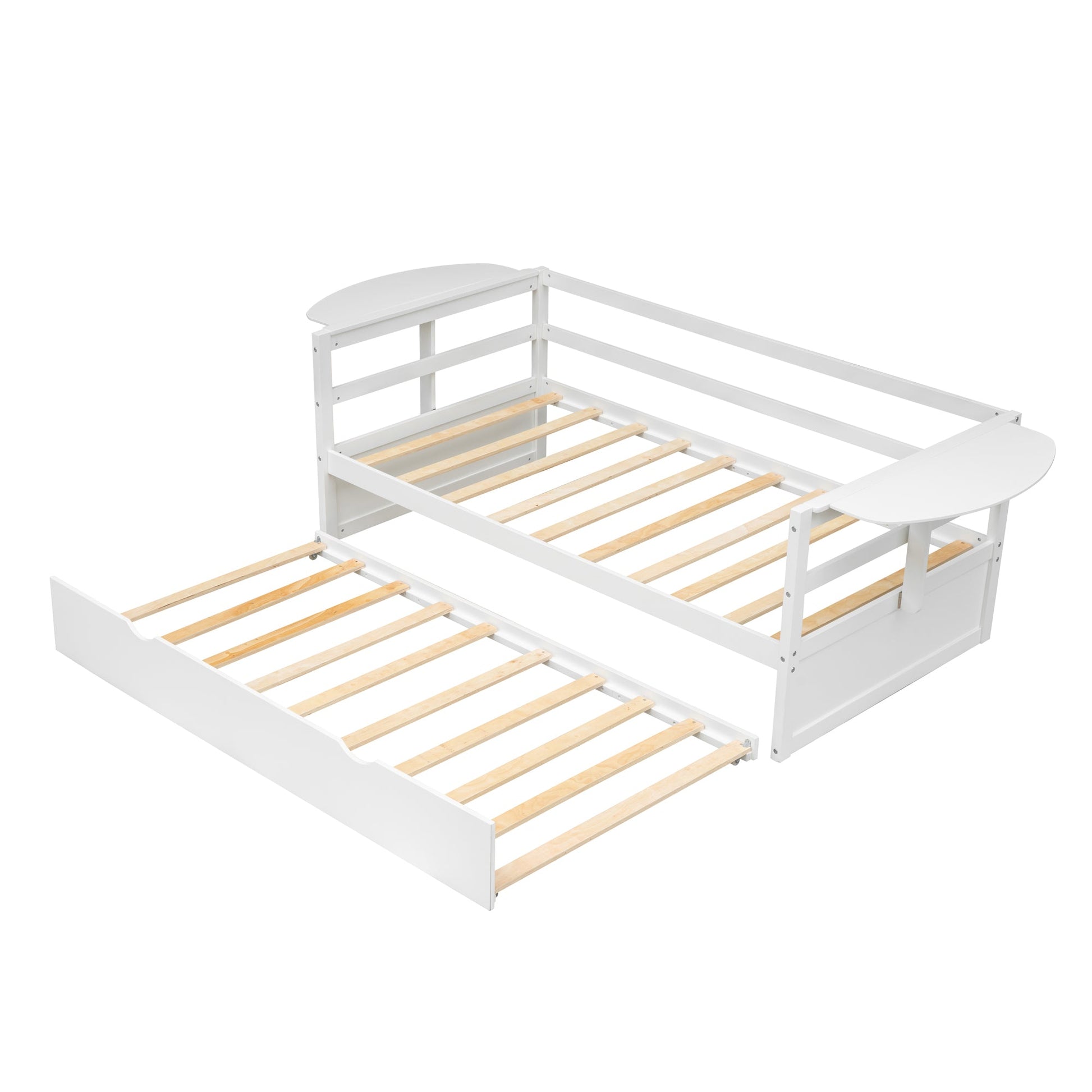win Size Daybed with Trundle and Foldable Shelves on Both Sides White - Korvel