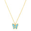 14k Yellow Gold High Polish Butterfly Necklace with Turquoise Paste