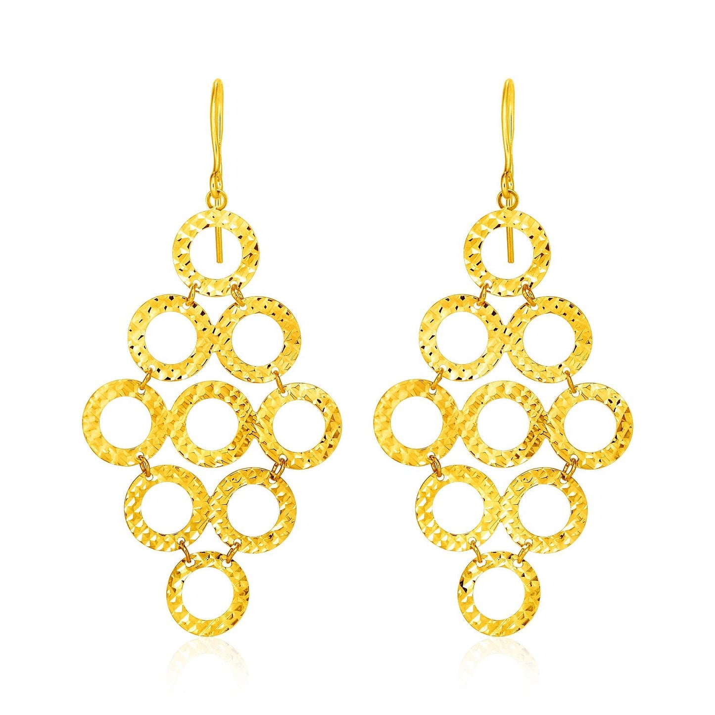 Pendientes de círculo abierto texturizado en oro amarillo de 14k