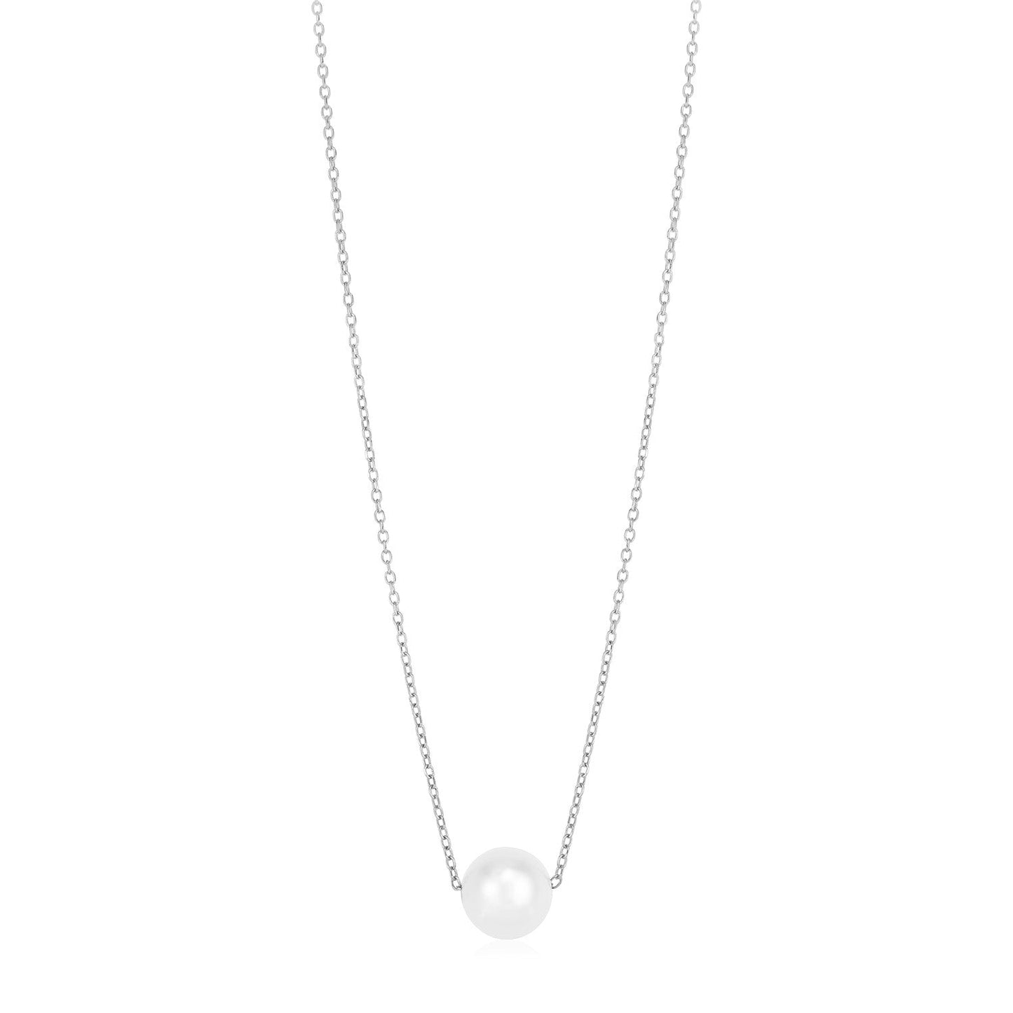 Collar de Perla Solitaire de Oro Blanco de 14k