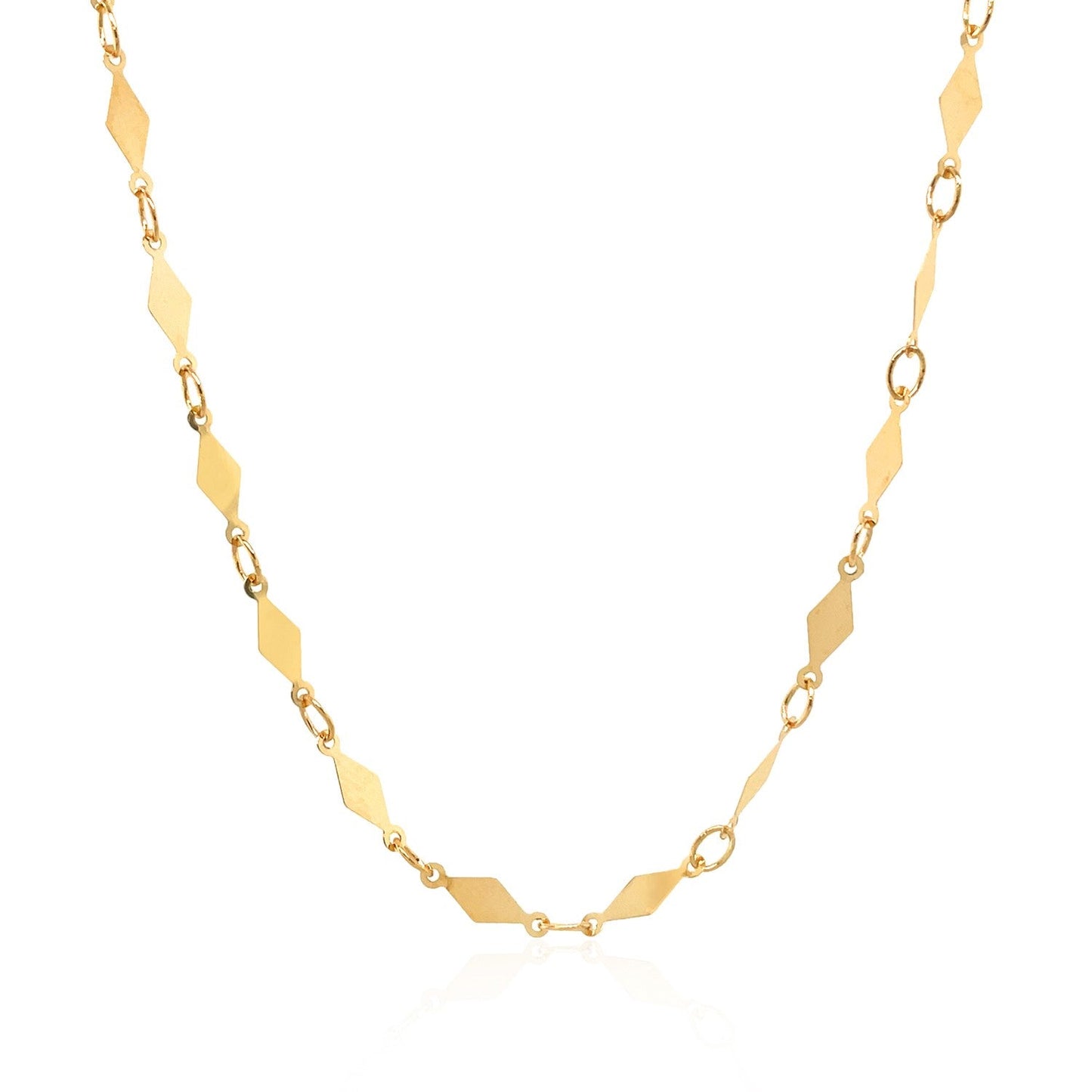 Cadena de Motivo de Diamante Pulido de Oro Amarillo de 14K - 3.0mm