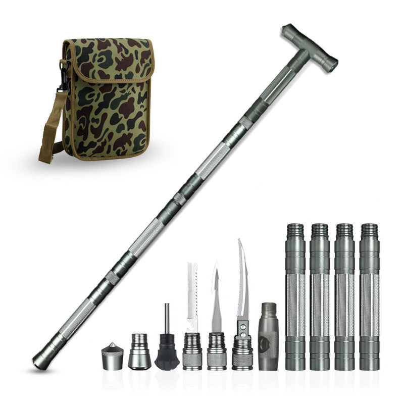 Climbing Stick Multi-Function Sickle Harpoon T-Shaped Four Section Stick Six Section Stick With Knife Tool Vehicle Outdoor Supplies - Korvel