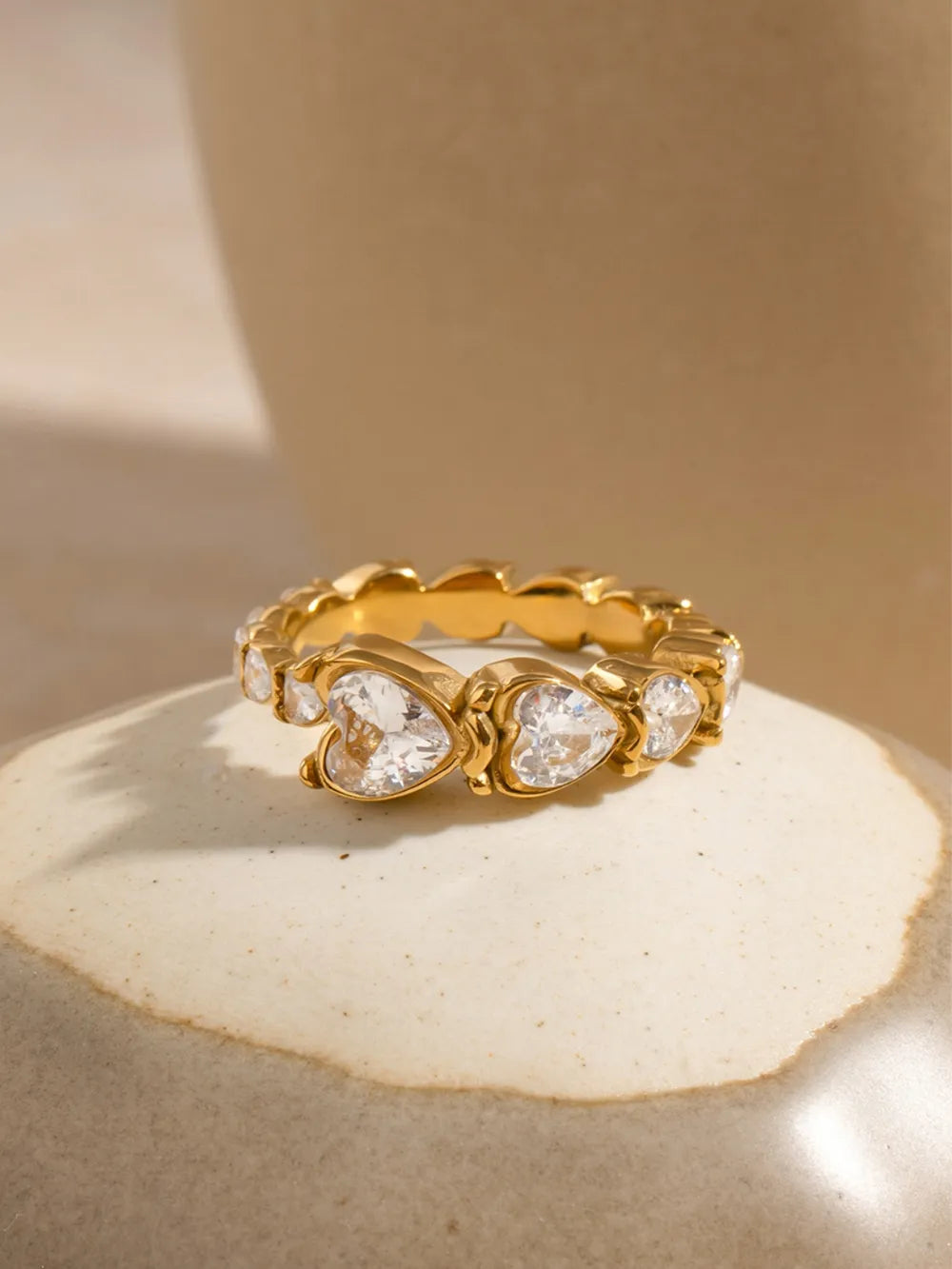 Elegant Stainless Steel Heart Rhinestone Ring
