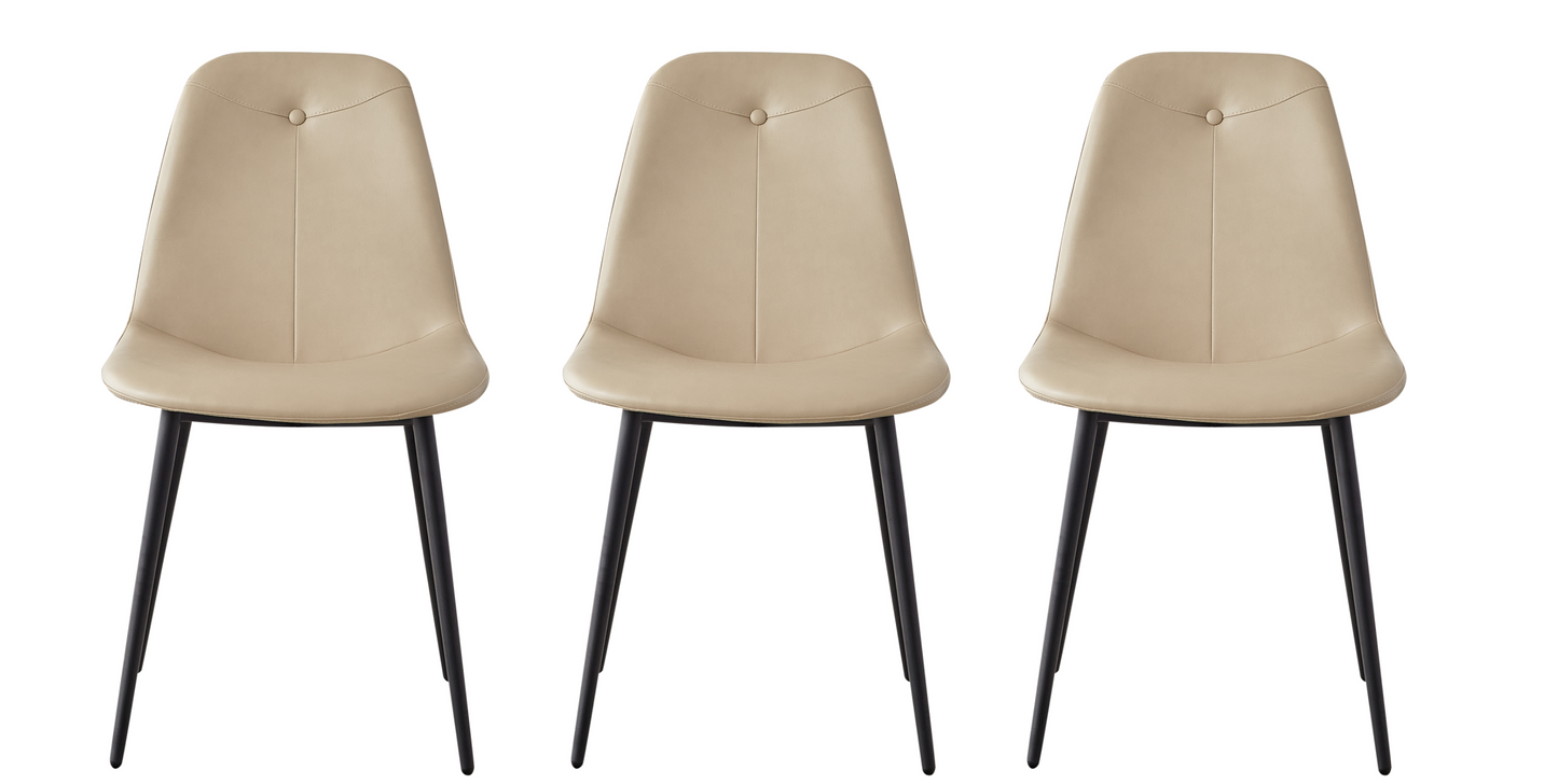 A set of 2 high back dining chairs with PU artificial leather soft cushions and metal legs, decorated with large soft cushions - Korvel
