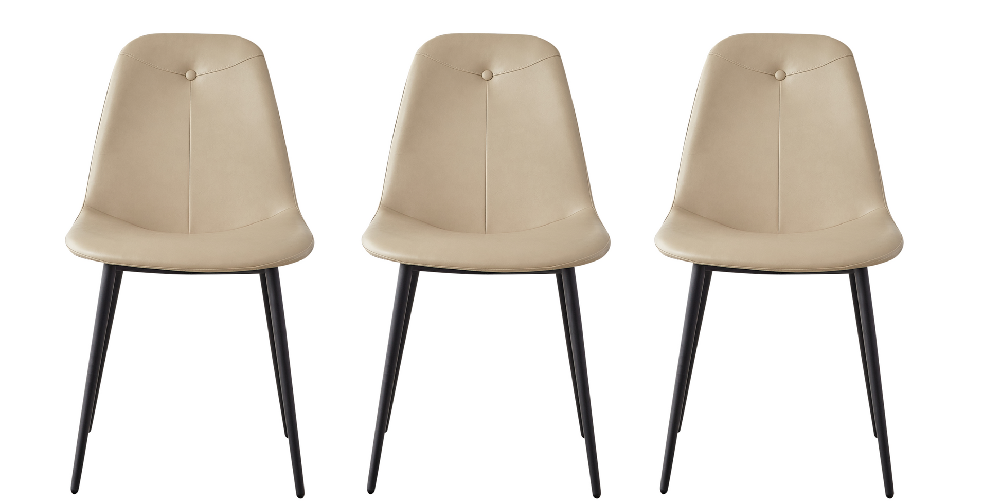 A set of 2 high back dining chairs with PU artificial leather soft cushions and metal legs, decorated with large soft cushions - Korvel