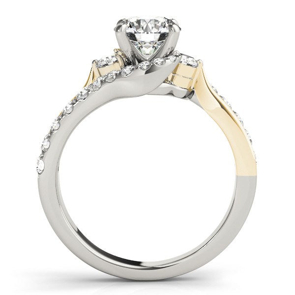 14k White and Yellow Gold Round Bypass Diamond Engagement Ring