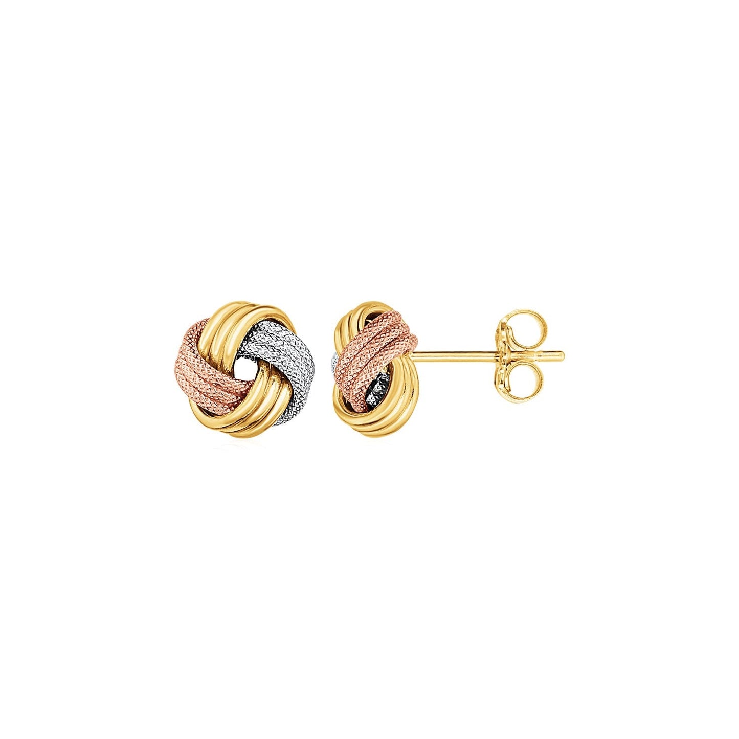 14k Tri Color Gold Love Knot Post Earrings