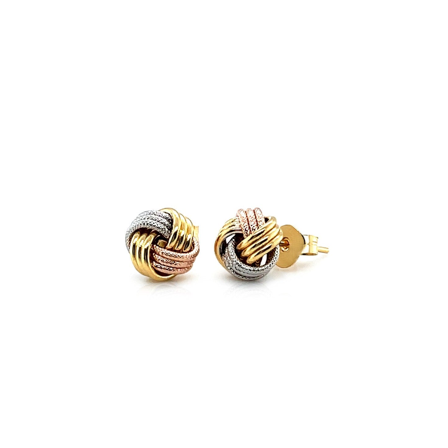 14k Tri Color Gold Love Knot Post Earrings