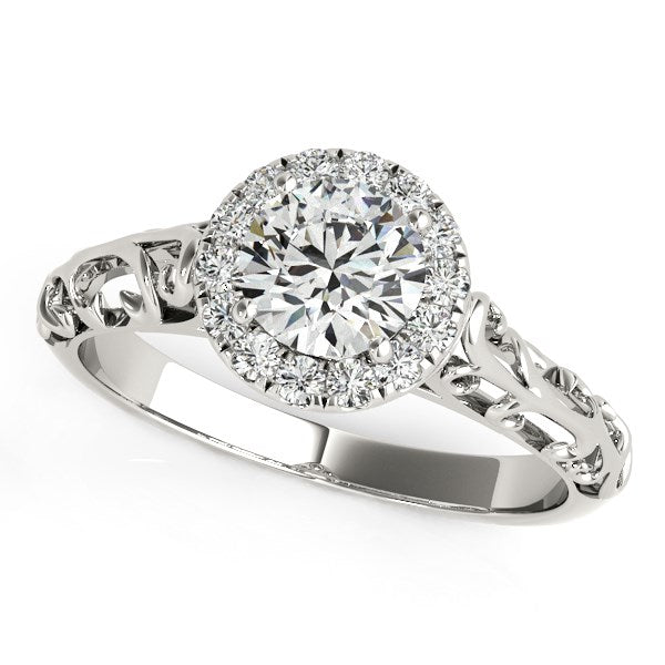 14k White Gold Halo Antique Style Round Diamond Engagement Ring